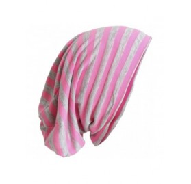 Skullies & Beanies Stretch Soft Slouchy Beanies Skullies with Stripes Design! - Grey/Dark Pink - CA11AQXUJWL $10.77