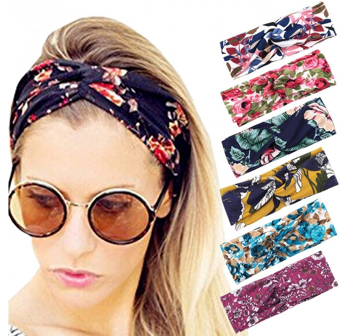 Headbands 6 Pack Boho Headbands for Women Workout Sports Hair Bands Tropical Flower Headband - 6 Pack G - CJ18Y5UYT4R $25.12