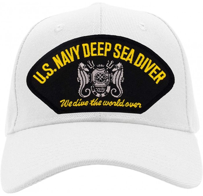 Baseball Caps US Navy - Deep Sea Diver Hat/Ballcap Adjustable One Size Fits Most - White - CF18SOQQ8RD $22.15