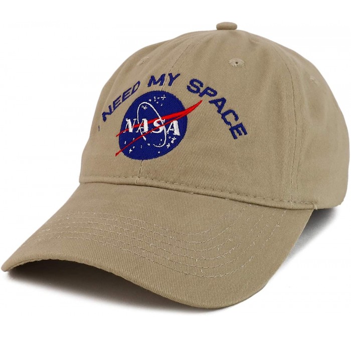 Baseball Caps NASA I Need My Space Embroidered 100% Brushed Cotton Soft Low Profile Cap - Khaki - CC12L01NS99 $16.96