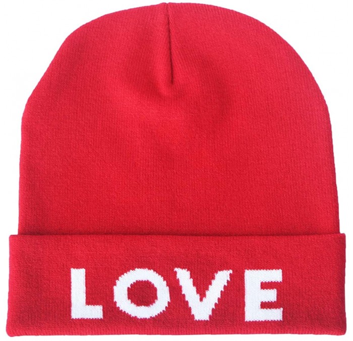 Skullies & Beanies Cuffed Winter Beanie Hat Jacquard Love for Women and Men Multi-Colors - Red - CT18K25LNA5 $23.72