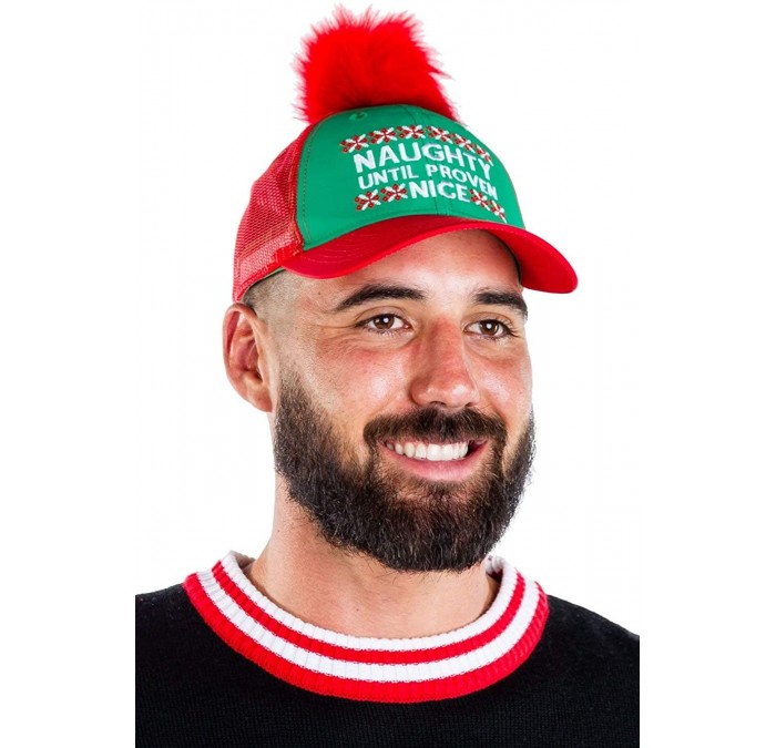 Baseball Caps Unisex Christmas Hats - Holiday Christmas Baseball Caps for Men & Women - Naughty Red - CN192HQ82I3 $35.07