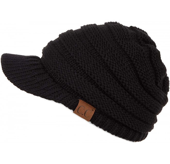 Skullies & Beanies Hatsandscarf Exclusives Women's Ribbed Knit Hat with Brim (YJ-131) - Black - CL1207WJOHH $28.30