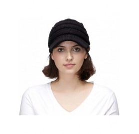 Skullies & Beanies Hatsandscarf Exclusives Women's Ribbed Knit Hat with Brim (YJ-131) - Black - CL1207WJOHH $14.86