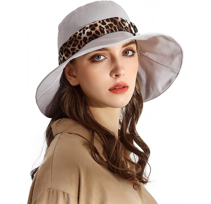 Sun Hats Sun Hats for Women Roll-up Wide Brim Summer Beach Hat Foldable Floppy Cotton Hat - Leopard Print-light Grey - C0198S...