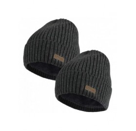Skullies & Beanies Wool Cuffed Beanie Hat Warm Winter Knit Hats Unisex Skull Cap with Lining - C - (Dark Grey + Dark Grey) - ...