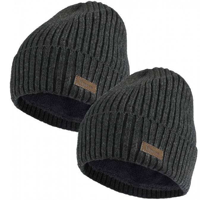 Skullies & Beanies Wool Cuffed Beanie Hat Warm Winter Knit Hats Unisex Skull Cap with Lining - C - (Dark Grey + Dark Grey) - ...