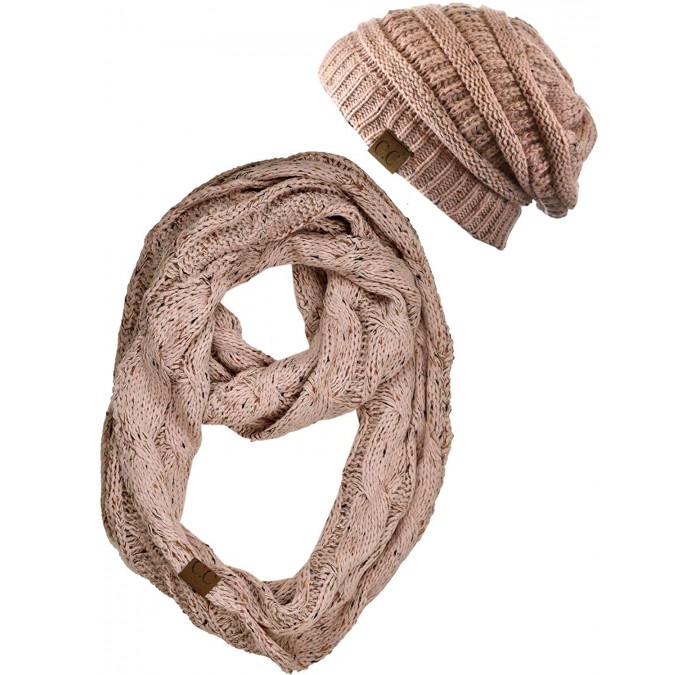 Skullies & Beanies Soft Stretch Colorful Confetti Cable Knit Beanie and Infinity Loop Scarf Set - Indi Pink - C81939D52KM $22.42