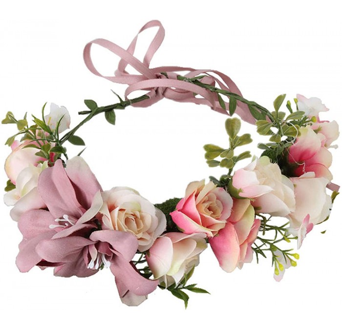 Headbands Handmade Adjustable Flower Wreath Headband Halo Floral Crown Garland Headpiece Wedding Festival Party - A11-pink - ...