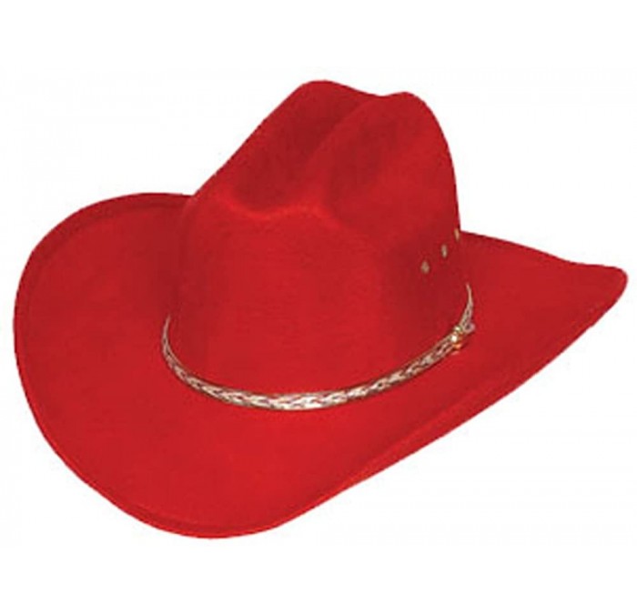 Cowboy Hats Red Faux Felt Cowboy Hat - Elastic Fit - CT11EO8UBUP $104.66