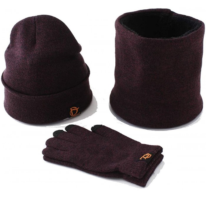 Skullies & Beanies 3Pcs Winter Beanie Hat- Warmer Scarf-Touchscreen Gloves Set for Men Women - Wine Red - CD18HAE7HN0 $24.49