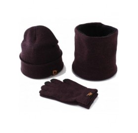 Skullies & Beanies 3Pcs Winter Beanie Hat- Warmer Scarf-Touchscreen Gloves Set for Men Women - Wine Red - CD18HAE7HN0 $13.24