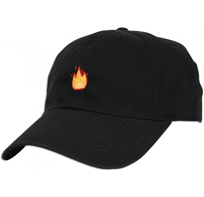 Baseball Caps Fire Emoji Baseball Cap Curved Bill Dad Hat 100% Cotton Lit Hot Flame Solid New - Black - CC12O7XYW9V $26.97