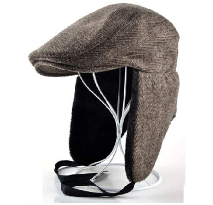 Newsboy Caps Winter Warm Mans Bomber Hats Ear Flaps Beret Hat Casual Folded Peaked Caps - Khaki - C1193X27R5R $48.38