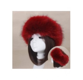Skullies & Beanies Women's Faux Fur Headband Soft Winter Cossack Russion Style Hat Cap - Burgundy - C818L8KTGRQ $11.60