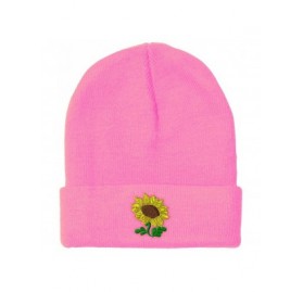 Skullies & Beanies Custom Beanie for Men & Women Plants Fringe Sunflower Embroidery Skull Cap Hat - Soft Pink - CR18ZRYDHOU $...
