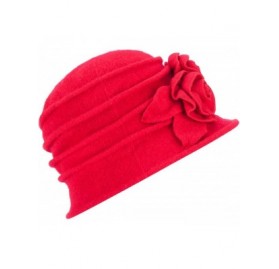 Skullies & Beanies 1920s Gatsby Womens Flower Wool Warm Beanie Bow Hat Cap Crushable A287 - Red - C11263WXZJX $14.48