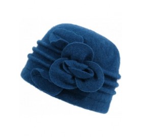 Bucket Hats Women's Winter Warm Wool Cloche Bucket Hat Slouch Wrinkled Beanie Cap with Flower - Blue - C2186ANTMXE $14.72