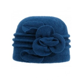 Bucket Hats Women's Winter Warm Wool Cloche Bucket Hat Slouch Wrinkled Beanie Cap with Flower - Blue - C2186ANTMXE $14.72