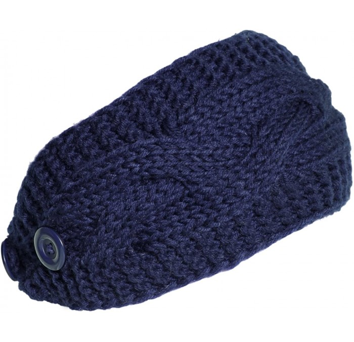 Cold Weather Headbands Plain Adjustable Winter Cable Knit Headband - Navy - CF1293W8OK5 $12.16