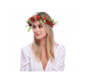 Headbands Burgundy Red Rose Winter Flower Crown Bridal Floral Crown Christmas Wreath Halo HC-35 - Red - CS18S0Q8GIZ $13.43