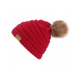 Skullies & Beanies Thick Warm Winter Beanie Hat Soft Stretch Slouchy Skully Knit Cap for Women - Pom-red - CX18HTWZEDO $10.12