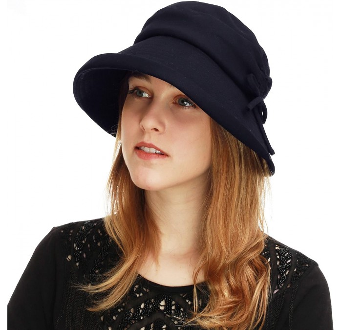 Bucket Hats Light Weight Packable Women's Wide Brim Sun Bucket Hat - Renee-navy - CE18GQMYUNS $36.90
