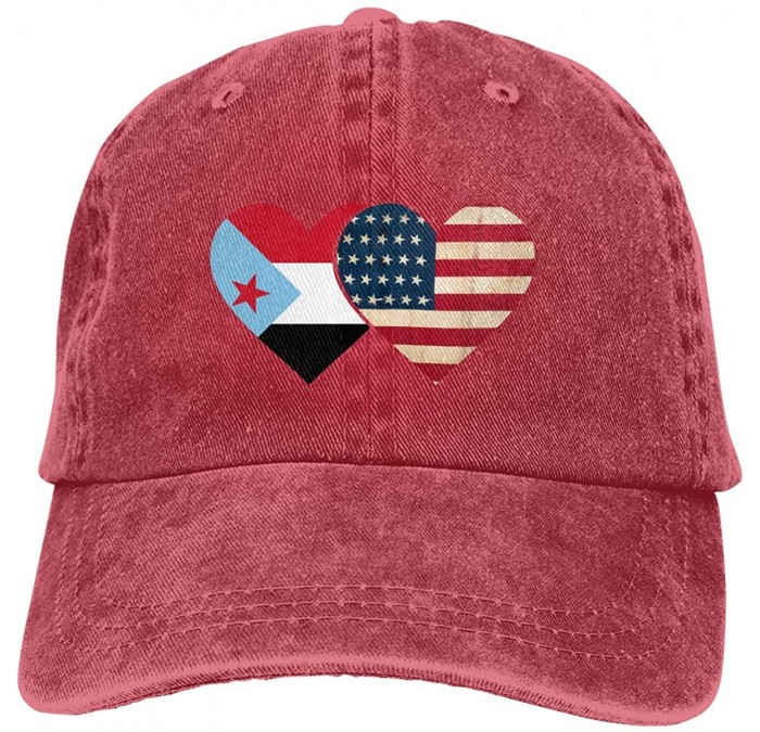 Skullies & Beanies South Yemen Flag and American Flag Cute Unisex Washed Cap Adjustable Dad's Denim Baseball Cap - Red - CQ18...