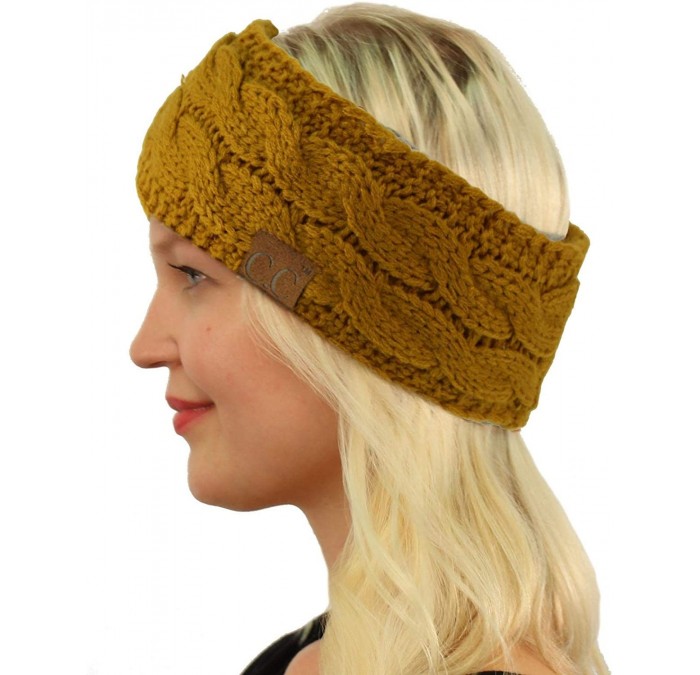 Cold Weather Headbands Winter Fuzzy Fleece Lined Thick Knitted Headband Headwrap Earwarmer - Solid Mustard - C718I40OX4D $18.71