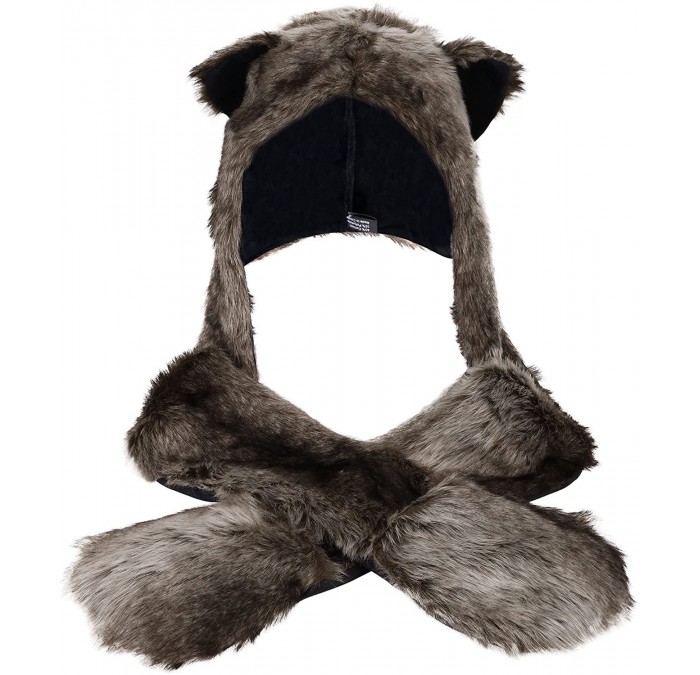 Skullies & Beanies Animal Hood Hat Scarf and Mitten Gloves 3-in-1 Multifunction Furry Hoodie - Grey Wolf - CL186WSE4CU $33.69