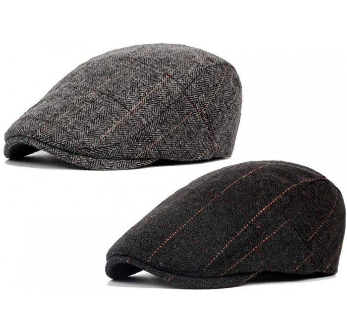 Newsboy Caps Men`s Classic Adjustable Ivy Irish Newsboy Golf Cap Hat - Black+grey - CH18HCNIANT $26.45