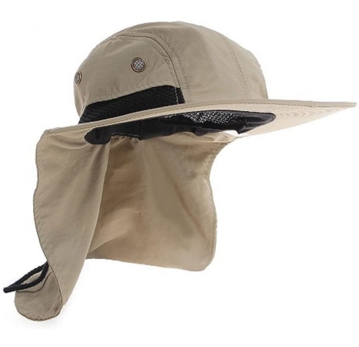 Sun Hats UV Protection Outdoor Sun Hat Safari Fishing Hat with Neck Flap Ear Cover Wide Brim Sun Cap - Khaki - C512N7VAFH0 $1...