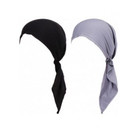 Skullies & Beanies Summer Chemo Scarf Lightweight Silky Beanie Ruffle Cap Cancer Headwear for Womens - Black+grey - CB18GNM0Y...