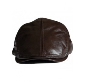 Newsboy Caps Men Women Retro Plain Color PU Synthetic Leather Flat Cap FFH129BLK - Dark Brown - CZ11K0F2AIB $21.45