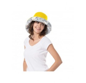 Bucket Hats Women Wide Brim Sun Hats Foldable UPF 50+ Sun Protective Bucket Hat - Printing-yellow - CO18T6SLOAI $26.18
