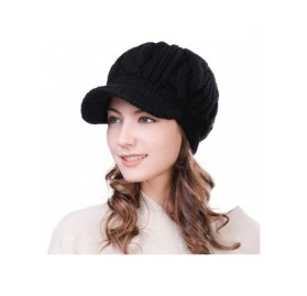 Skullies & Beanies Womens Knit Visor Beanie Newsboy Cap Winter Warm Hat Cold Snow Weather Girl 55-60cm - 10120-blacklining - ...