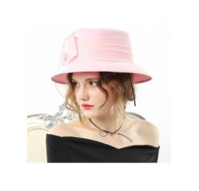 Bucket Hats Women Bucket Hats Chiffon Formal Dress Hat Elegant Feather Church Hats - Pink-3 - CB186YLN45U $91.16