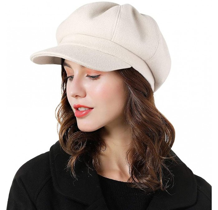 Berets Women Beret Newsboy Hat French Wool Cap Classic Autumn Spring Winter Hats - Beige - C118AR03QD8 $32.52