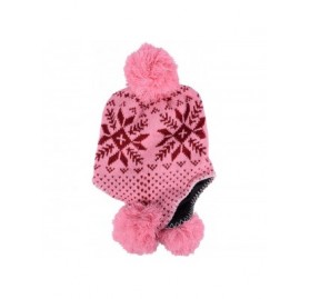 Skullies & Beanies Women's Knit Winter Beanie w/Earflap and Pom Balls - 3393_pink Maple Leaf - C8127SEA759 $14.84