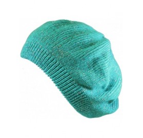 Berets Women's Warm Metallic Stripe Knit Beret Hat - Teal - CO11LGXY20L $10.37