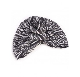 Skullies & Beanies Women Pleated Twist Turban African Printing India Chemo Cap Hairwrap Headwear - Black1 - CT18U69R4H5 $11.35