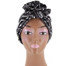 Skullies & Beanies Women Pleated Twist Turban African Printing India Chemo Cap Hairwrap Headwear - Black1 - CT18U69R4H5 $11.35