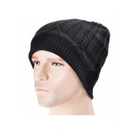 Skullies & Beanies Mens Winter Warm Cable Knit Beanies Hat Skullies Cap with Fleece Lining - Black - CX186XRZL2N $15.82