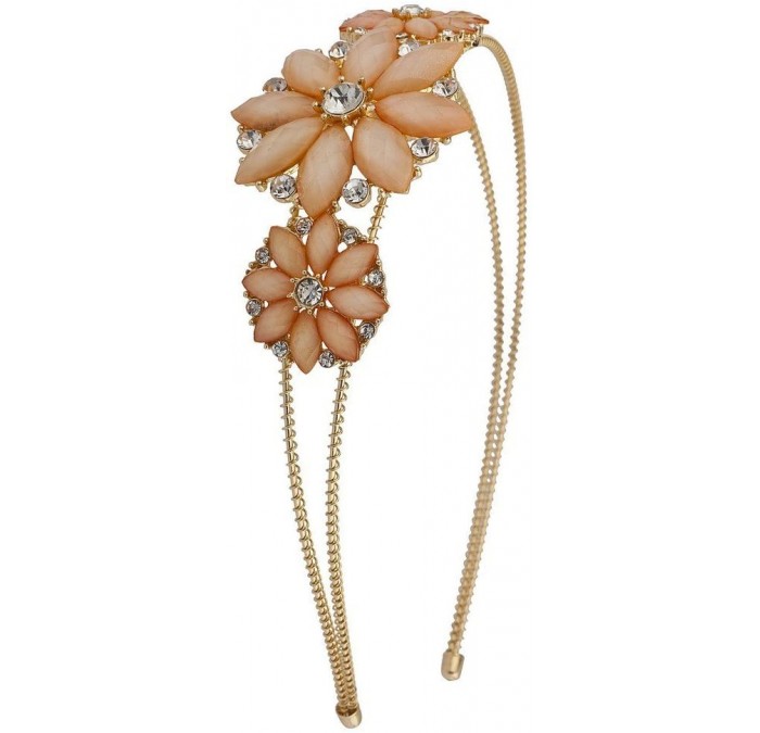Headbands Goldtone Peach and Rhinestone Flower Floral Wire Hard Headband - C612HL7HNLP $17.15