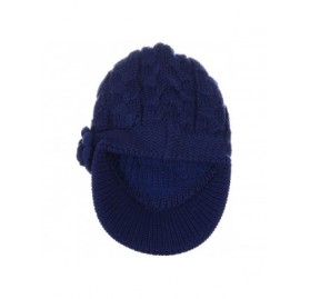 Newsboy Caps Women's Winter Fleece Lined Elegant Flower Cable Knit Newsboy Cabbie Hat - Navy Cable Flower - CO18IIL035W $13.17