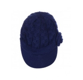 Newsboy Caps Women's Winter Fleece Lined Elegant Flower Cable Knit Newsboy Cabbie Hat - Navy Cable Flower - CO18IIL035W $13.17