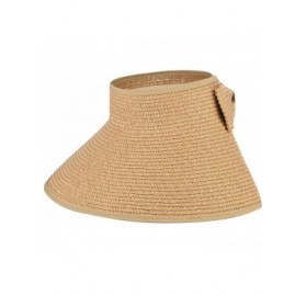Sun Hats Women Foldable Wide Brim Straw Sun Visor Outdoor UV Proof Roll-up Open Top Hat - Camel - CG18EIR5YCM $11.81