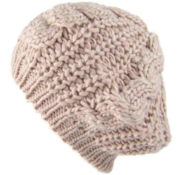 Skullies & Beanies Women Winter Warm Baggy Beret Chunky Knitted Braided Beanie Hat - Beige - CZ12ODCIG0I $18.34