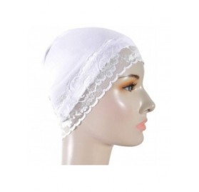Skullies & Beanies Cotton Jersey Turban Hair Cover Under Scarf Shawl Hijab Cap Bonnet Cap Instant - White Lace - CZ18T7H93OS ...