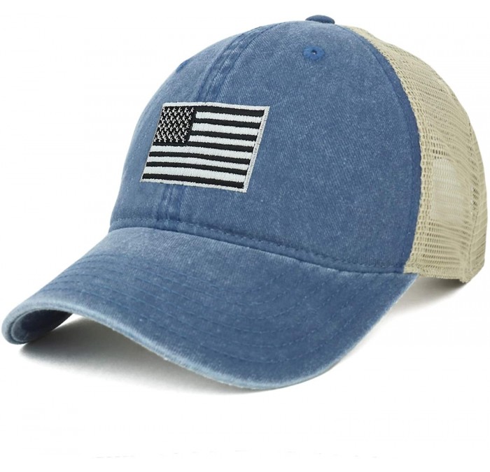 Baseball Caps Oversize XXL Grey American Flag Embroidered Washed Trucker Mesh Cap - Navy - C518LNIHUL4 $23.01
